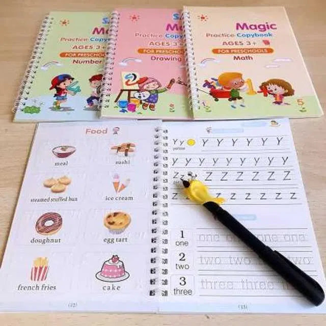 MagicWrite Reusable Practice Copybook Set (4 Books + Magic Pen + 10 Refills)
