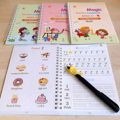 MagicWrite Reusable Practice Copybook Set (4 Books + Magic Pen + 10 Refills)