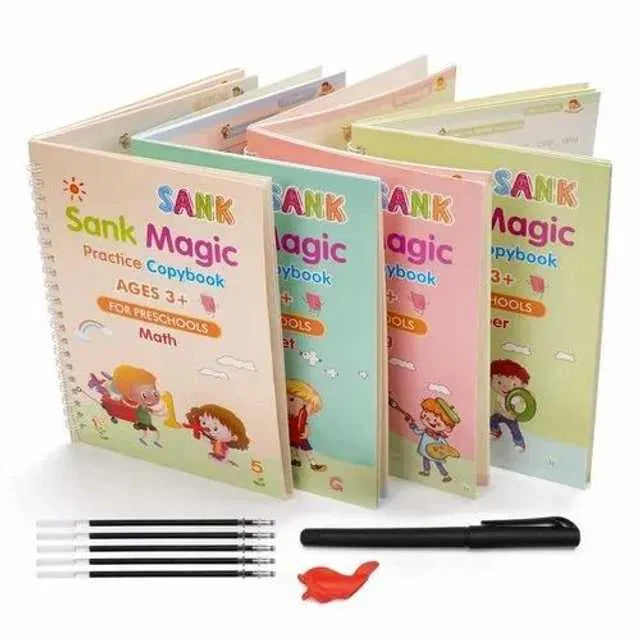 MagicWrite Reusable Practice Copybook Set (4 Books + Magic Pen + 10 Refills)