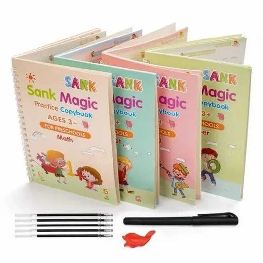 MagicWrite Reusable Practice Copybook Set (4 Books + Magic Pen + 10 Refills)